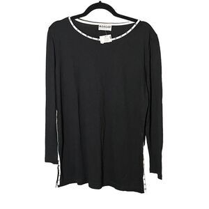 Morgan De Toi Women's Black Scoop Neck Side Slit Long Sleeve T-Shirt Size Large